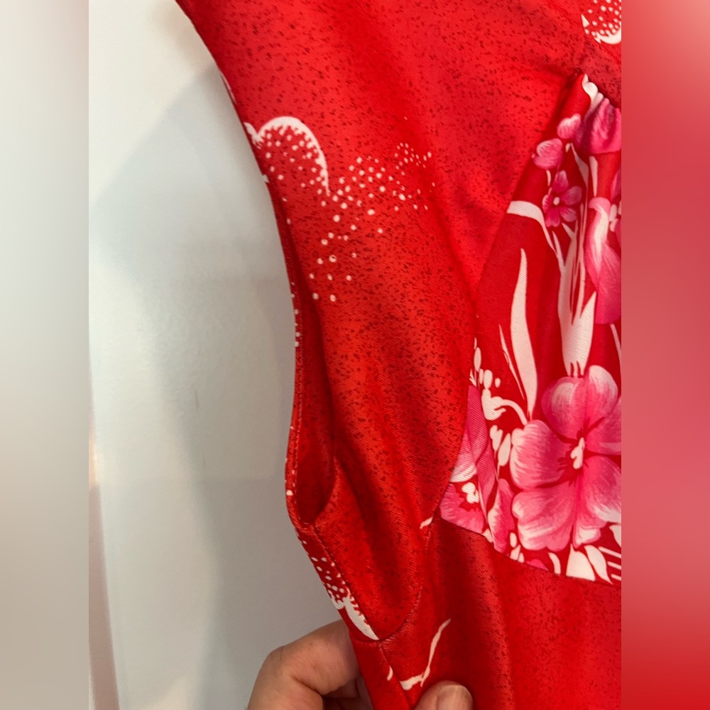 Vntg 70's Ja-Na of Hawaii Red and white floral maxi dress Retro Tropical sz 12 - Picture 4 of 12